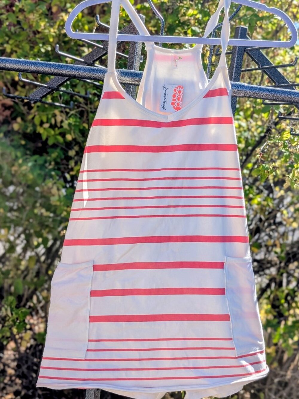 Free People Movement Pink Striped Active Romper Built-In Shorts Pockets S NWT